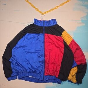 VTG Volleys Sport 2X Colorblock Windbreaker Blue Red Yellow Jacket‎ USA 80s 90s